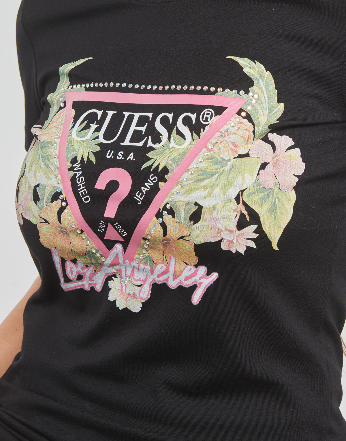 Guess Noir SS CN TRIANGLE FLOWERS TEE PzDt6NRD