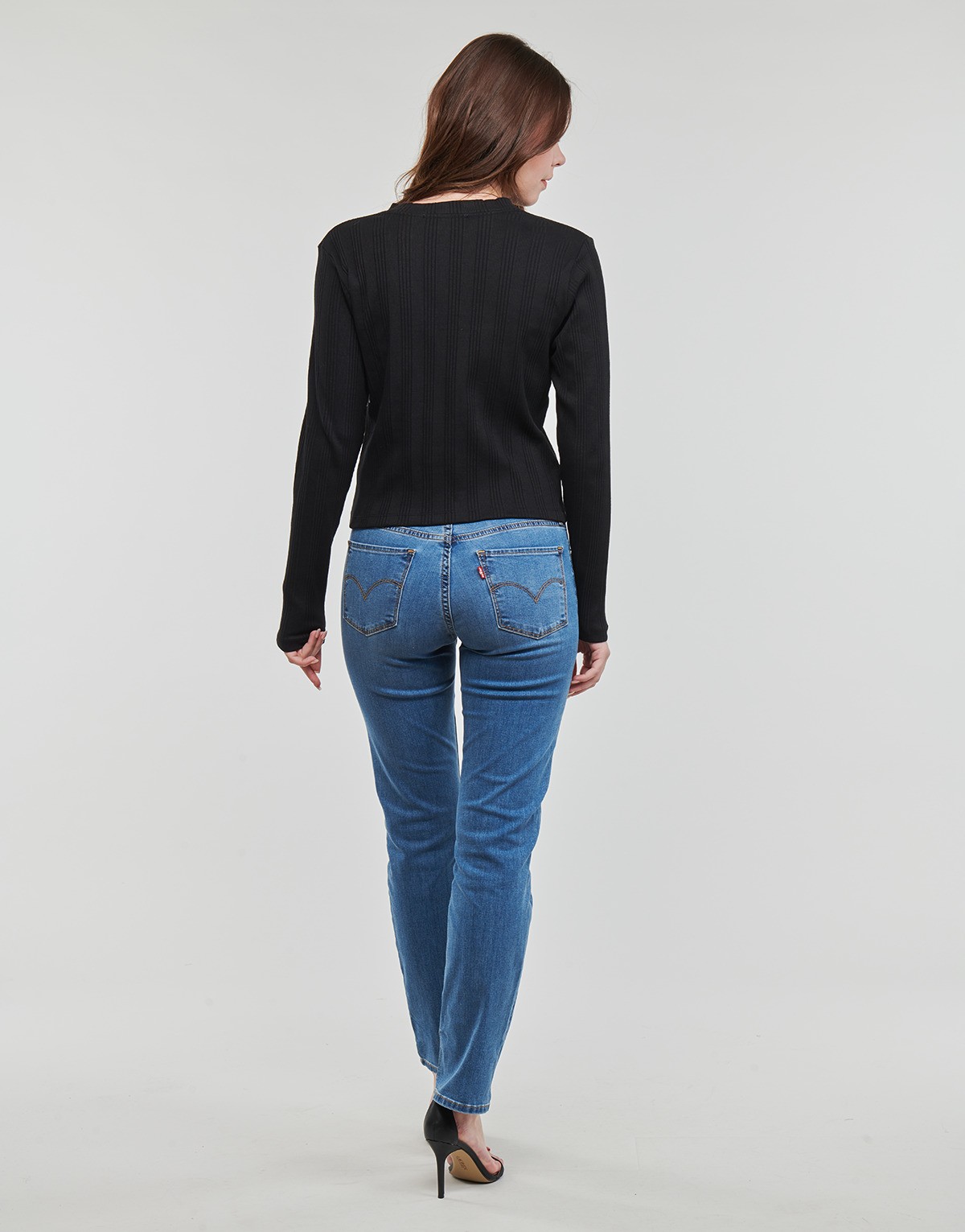 Calvin Klein Jeans Noir BADGE RIB BABY TEE LONG SLEEVE NO29dS0i