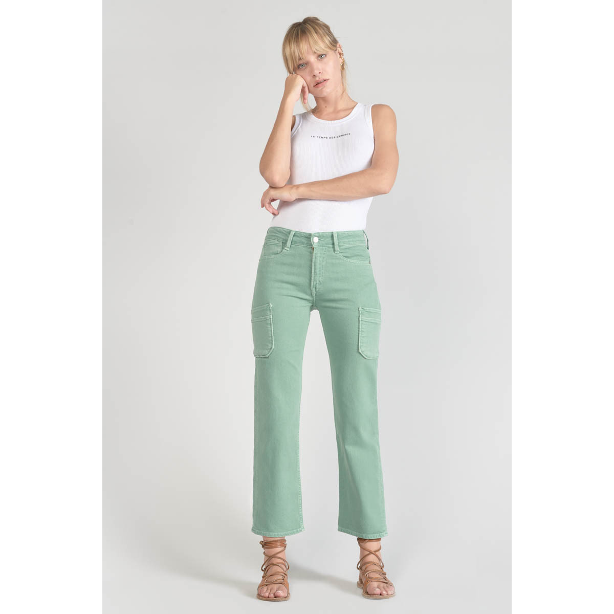 Le Temps des Cerises Vert Precieux taille haute 7/8ème jeans vert d´eau lHZam1co