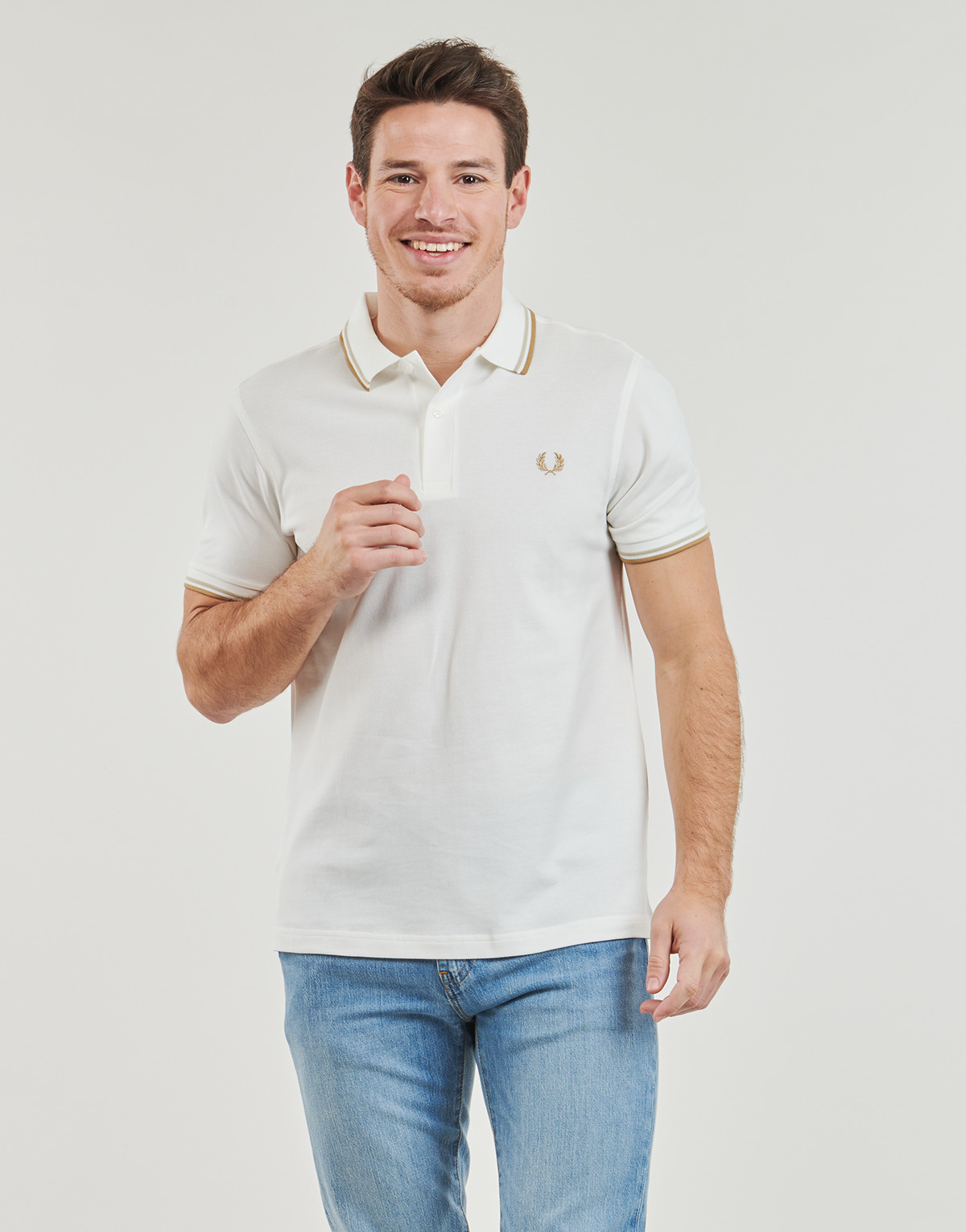 Fred Perry Blanc / Beige TWIN TIPPED FRED PERRY SHIRT gxjNR9Db