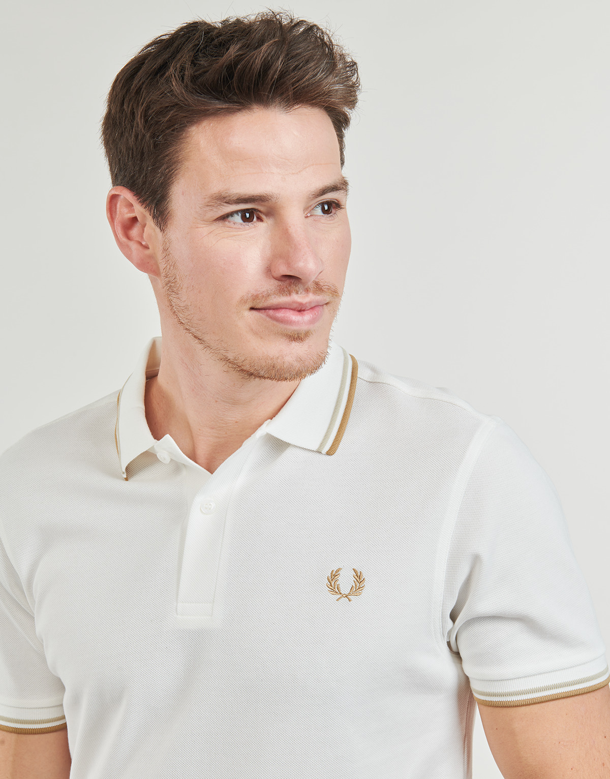Fred Perry Blanc / Beige TWIN TIPPED FRED PERRY SHIRT gxjNR9Db